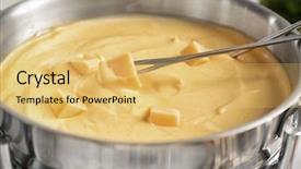  Presentation with cheese - Beautiful PPT theme featuring delicious cheese fondue in pot backdrop and a yellow colored foreground