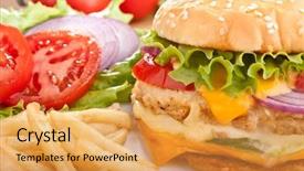  Presentation with french fries - Cool new presentation theme with delicious cheeseburger with melted cheese and french fries and ingredients backdrop and a yellow colored foreground