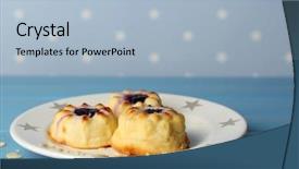  Presentation with cheesecake - Beautiful slide deck featuring delicious cheesecake on table on color background backdrop and a light blue colored foreground