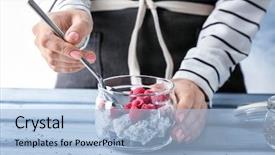  Presentation with spoon - PPT layouts with delicious chia seed pudding background and a light blue colored foreground
