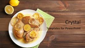  Presentation with pita bread on plate - Beautiful presentation theme featuring delicious chicken breasts with lemon backdrop and a coral colored foreground