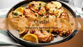  Presentation with sauce - PPT theme enhanced with delicious chicken piccata with sauce background and a gold colored foreground