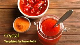  Presentation with chili - Audience pleasing PPT theme consisting of delicious chili sauce in kitchenware backdrop and a tawny brown colored foreground