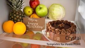  Presentation with refrigerator - Presentation theme having delicious chocolate birthday cake for mom in refrigerator background and a red colored foreground