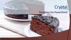  Presentation with cake - Colorful PPT theme enhanced with delicious chocolate cake on plate backdrop and a sky blue colored foreground