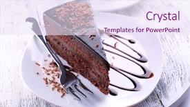  Presentation with chocolate - Beautiful PPT theme featuring delicious chocolate cake on plate backdrop and a  colored foreground
