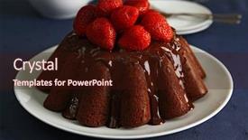  Presentation with strawberries - PPT theme enhanced with delicious chocolate cake with strawberries in plate on table closeup background and a wine colored foreground