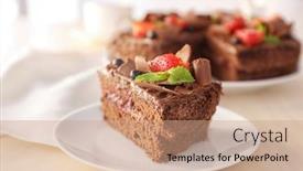  Presentation with chocolate strawberry - Presentation having delicious chocolate cake with strawberry on plate background and a coral colored foreground