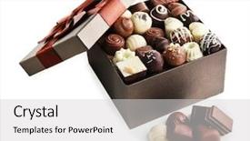  Presentation with white chocolate - PPT theme featuring delicious chocolate candies in gift background and a light gray colored foreground