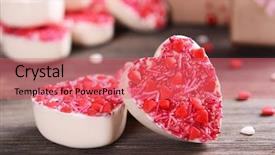  Presentation with shape heart - Audience pleasing presentation theme consisting of delicious chocolate candies in heart shape on table close-up backdrop and a coral colored foreground