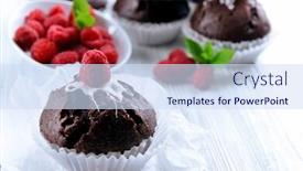  Presentation with cupcakes - PPT layouts with delicious-chocolate-cupcakes-with-berries background and a sky blue colored foreground