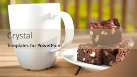  Presentation with coffee chocolate - Presentation theme featuring delicious chocolate fudge brownie with pecan and walnut served with coffee background and a coral colored foreground