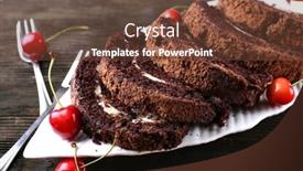  Presentation with roll - Slides enhanced with delicious chocolate roll in white plate on wooden table closeup background and a tawny brown colored foreground