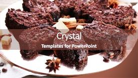  Presentation with roll - PPT theme consisting of delicious chocolate roll on metal plate closeup background and a tawny brown colored foreground