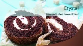  Presentation with roll - Slides consisting of delicious chocolate roll on wooden background and a cool aqua colored foreground