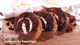  Presentation with cutting board - Amazing theme having delicious chocolate roll on wooden backdrop and a  colored foreground