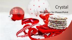  Presentation with delicious christmas cookies - Presentation theme enhanced with delicious christmas chocolate cookies lying in heap on little red sleigh background and a light gray colored foreground
