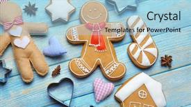  Presentation with delicious christmas cookies - Cool new PPT theme with delicious christmas cookies with cutters backdrop and a light blue colored foreground