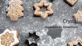  Presentation with delicious christmas cookies - Presentation design enhanced with delicious christmas cookies with scattered powdered sugar on gray background background and a light gray colored foreground