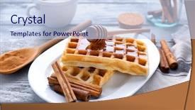  Presentation with waffles - PPT theme having delicious cinnamon waffles with honey background and a sky blue colored foreground