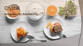  Presentation with citrus - Audience pleasing slides consisting of delicious citrus cake served for breakfast backdrop and a coral colored foreground