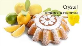  Presentation with banoffee pie cake on white - Amazing presentation design having delicious citrus cake with lemons backdrop and a  colored foreground