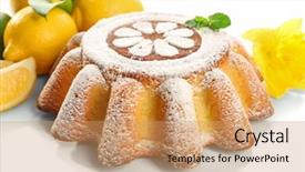  Presentation with lemons - Presentation design consisting of delicious citrus cake with lemons background and a  colored foreground