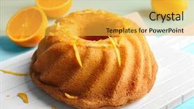  Presentation with citrus - Presentation theme consisting of delicious citrus cake with orange zest on table background and a yellow colored foreground