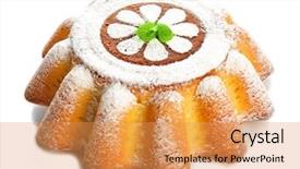  Presentation with powdered - Slide set featuring delicious citrus cake with powdered sugar on white background background and a yellow colored foreground