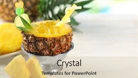  Presentation with pineapple - Beautiful presentation featuring delicious cocktail in half of pineapple on wooden table closeup backdrop and a soft green colored foreground