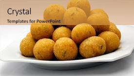  Presentation with dumpling - Presentation design having fish cake - delicious cod dumpling background and a gold colored foreground