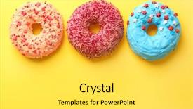  Presentation with donuts - Slide set having delicious colorful donuts on color background and a white colored foreground