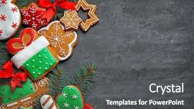  Presentation with delicious christmas cookies - Presentation having delicious cookies with christmas decoration background and a dark gray colored foreground