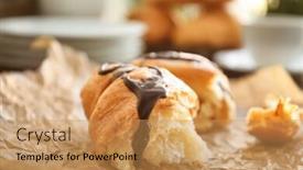  Presentation with croissant - PPT theme with delicious croissant with chocolate on paper background and a coral colored foreground
