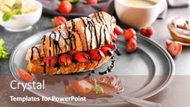  Presentation with syrup - PPT theme consisting of delicious-croissant-with-strawberries background and a coral colored foreground