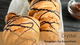  Presentation with syrup - Beautiful PPT theme featuring delicious-croissants-with-chocolate-syrup backdrop and a yellow colored foreground
