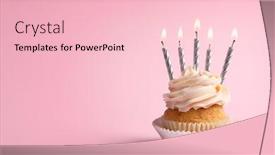  Presentation with cupcake - Slides with delicious cupcake with candles on pink background background and a lemonade colored foreground