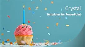 Presentation with pastel - Colorful presentation theme enhanced with delicious-cupcake-with-colorful-candles backdrop and a teal colored foreground
