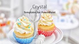  Presentation with cupcakes - PPT layouts featuring delicious cupcakes on stand closeup background and a sky blue colored foreground