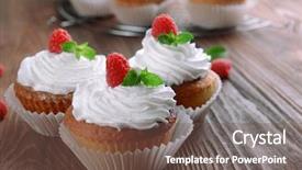  Presentation with muffins - Slide deck enhanced with delicious cupcakes with berries background and a violet colored foreground