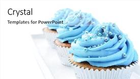  Presentation with sprinkles - Amazing PPT theme having delicious cupcakes with blue frosting and decorative sprinkles on a plate backdrop and a white colored foreground