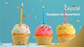  Presentation with pastel - PPT theme enhanced with delicious-cupcakes-with-colorful-candles background and a teal colored foreground