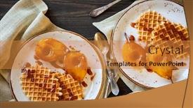  Presentation with waffles - Slide set with delicious-dessert-caramelized-pears background and a gold colored foreground