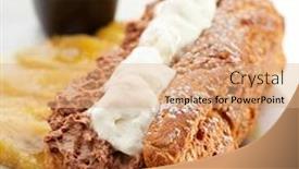  Presentation with ice cream - PPT layouts having delicious-dessert-eclair-with-caramel background and a coral colored foreground