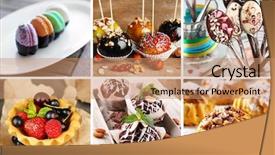  Presentation with dessert - Audience pleasing slide set consisting of delicious desserts collage backdrop and a coral colored foreground