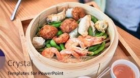  Presentation with prawn - Audience pleasing PPT theme consisting of delicious-dish-of-edamame-prawn backdrop and a coral colored foreground