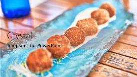  Presentation with potato croquettes - Presentation design consisting of delicious-dish-of-fried-crispy background and a coral colored foreground