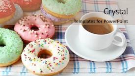  Presentation with coffee donuts - Audience pleasing PPT theme consisting of delicious-donuts-and-cup backdrop and a coral colored foreground