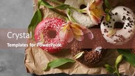  Presentation with donuts - PPT theme enhanced with delicious-donuts-and-flowers background and a red colored foreground