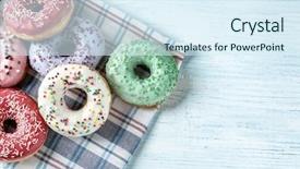 Presentation with donuts - Presentation theme having delicious donuts on napkin closeup background and a sky blue colored foreground
